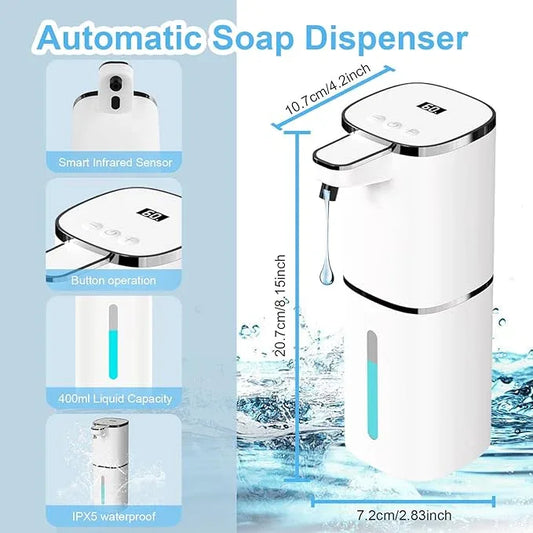 OHIFAST Automatic Liquid Soap Dispenser Touchless, USB Rechargeable Smart Hand Soap Dispenser, 9-Level Adjustable, Physical Button Operation, 13.5oz/400mL Wall Mounted for Bathroom Kitchen Dish Soap - ModernBath