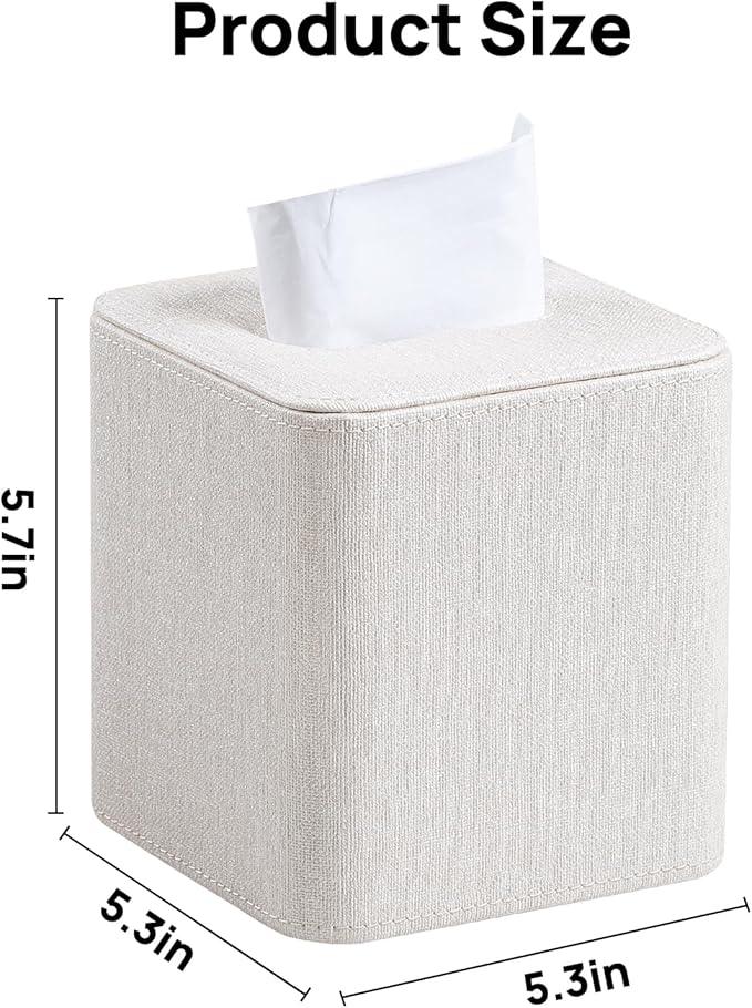 Cretkhp Square Linen Tissue Box Cover with Magnetic Closure, Modern PU Leather Tissue Box Holder for Bathroom Vanity NightStands Bedroom Office Desk, Stylish Cube Tissue Holder - ModernBath