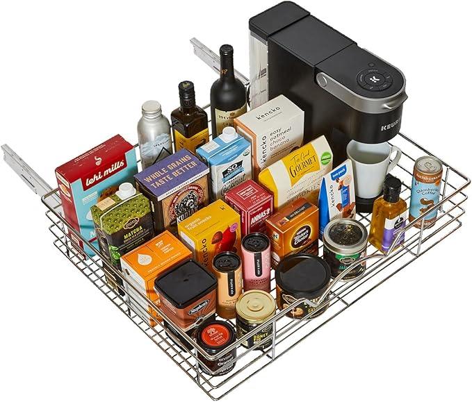 HOLDN’ STORAGE Heavy-Duty Premium Collection Pull Out Cabinet Organizer, Cabinet Drawer Slide Outs, Lifetime Limited Warranty - Basket Size 28" W x 21" D x 5" H, Anti-Rust Chrome Finish - ModernBath