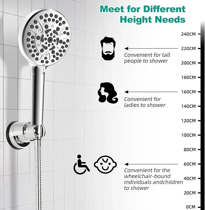 Hibbent 2 Pack Vacuum Suction Cup Shower Head Mount, Removable Shower Head Bracket, Height Adjustable Shower Wand Holder & Wall Mount ABS Plastic Suction Holder for Handheld Showerhead, Chrome - ModernBath