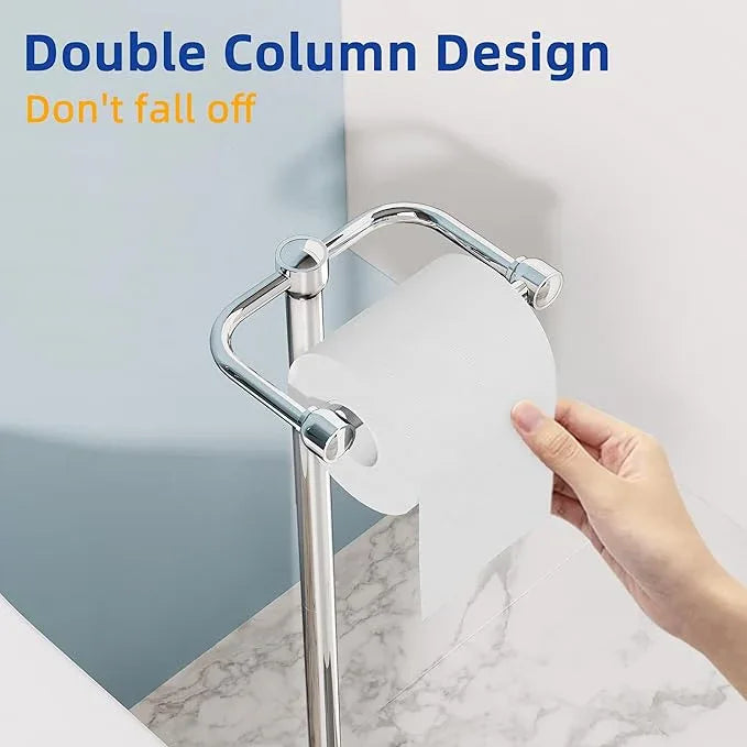RUACQ Toilet Paper Holder Stand, Bathroom Toilet Paper Roll Holder Free Standing, Toilet Tissue Holder Stand with Post Pivoting Design, Stable Weighted Base, SUS304 Stainless Steel (Chrome) - ModernBath