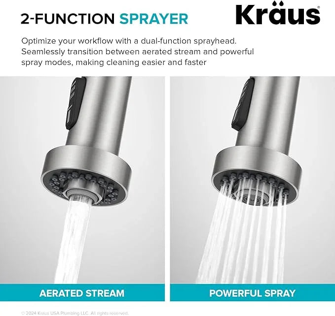 KRAUS Bolden Commercial Style 2-Function Single Handle Pull Down Kitchen Faucet in Matte Black/Black Stainless, KPF-1610MBSB (Pack of 1) - ModernBath