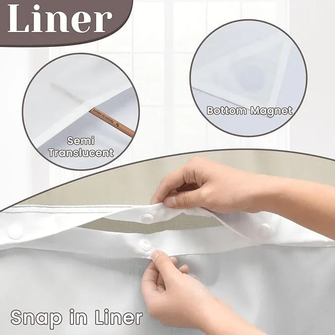 SORTTO No Hook Slub Textured Shower Curtain with Snap in Liner - Linen Fabric Outer Curtain & Waterproof Inner Liner, Hotel Style with See Through Top Window, 71x86 in - ModernBath