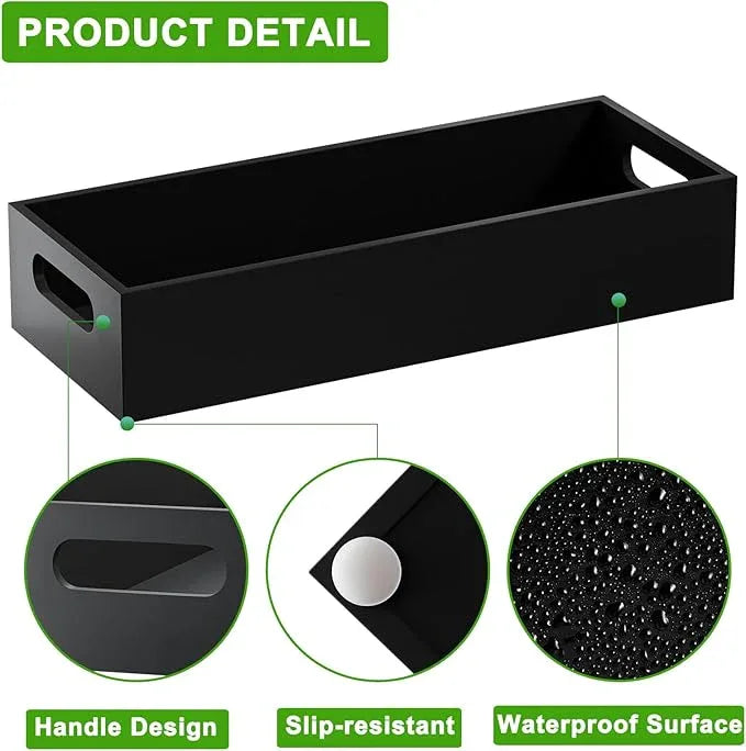 VITVITI Bamboo Toilet Paper Holder Storage, Bamboo Tray for Bathroom with Handle, Toilet Tissue Holder Organizer Basket Container for Toilet Tank/Kitchen Counter, Natural, Black - ModernBath