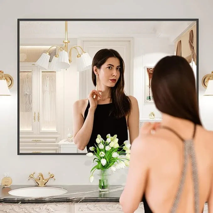 LOAAO Black Bathroom Mirror 48"X30" for Wall, Rectangle Bathroom Vanity Mirror, Tempered Glass, Hangs Vertically or Horizontally, Easy to Install, Modern Design - ModernBath