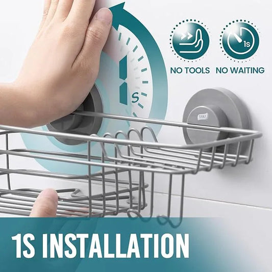 TAILI Shower Caddy Suction Cup with Hooks & Soap holder, Heavy Duty Bathroom Shower Organizer, No Drilling Shower Shelves for Inside bathroom, Metal Storage Basket-Grey - ModernBath