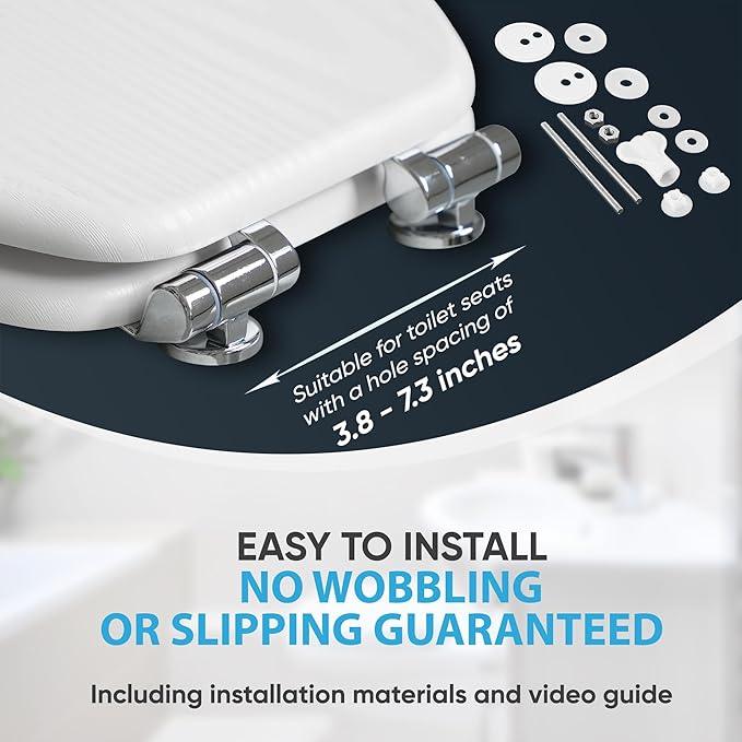 SANILO Wooden Toilet Seat with Soft Close [ELONGATED] - Decorative, Quiet & Slow Close Molded Wood Seat - With Strong Bumpers & Hinges - Adjustable Fit - White Wood - ModernBath