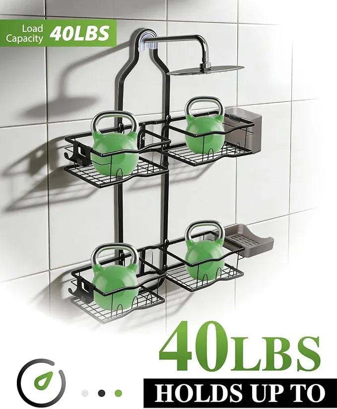 CUETWT Shower Caddy Hanging, Rustproof Shower Organizer Over Showerhead with Hooks for Razor & Sponge, Bathroom Storage Rack with Soap Holder for Shampoo - ModernBath