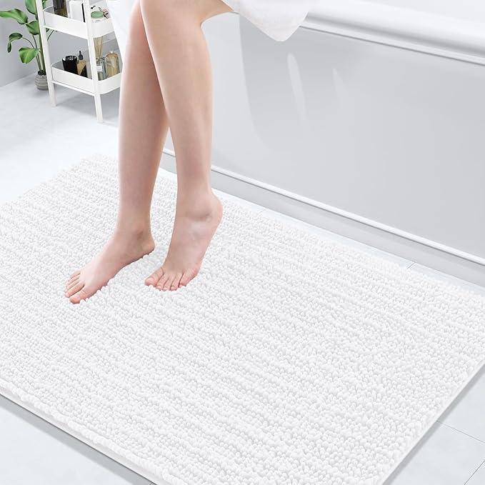 Arotive Luxury Chenille Bathroom Rug Mat, Extra Soft Thick Absorbent Shaggy Bath Rugs, Non-Slip Machine Wash Dry, Plush Bath Mats for Bathroom, Shower and Tub, 50x30, White - ModernBath