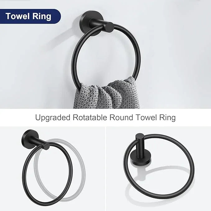 Lairuier 5 Pieces Matte Black Bathroom Accessories Set, 23.6 Inch Bath Towel Bar Set, SUS304 Stainless Steel Bathroom Hardware Set Round Toilet Paper Holder Set Wall Mounted - ModernBath