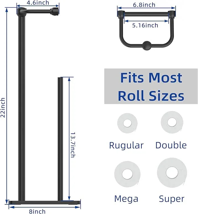 RUACQ Toilet Paper Holder Stand, Bathroom Toilet Paper roll Holder Free Standing with Storage for 4 Rolls, Post Pivoting Design, Stable Weighted Base, SUS304 Stainless Steel (Matte Black) - ModernBath
