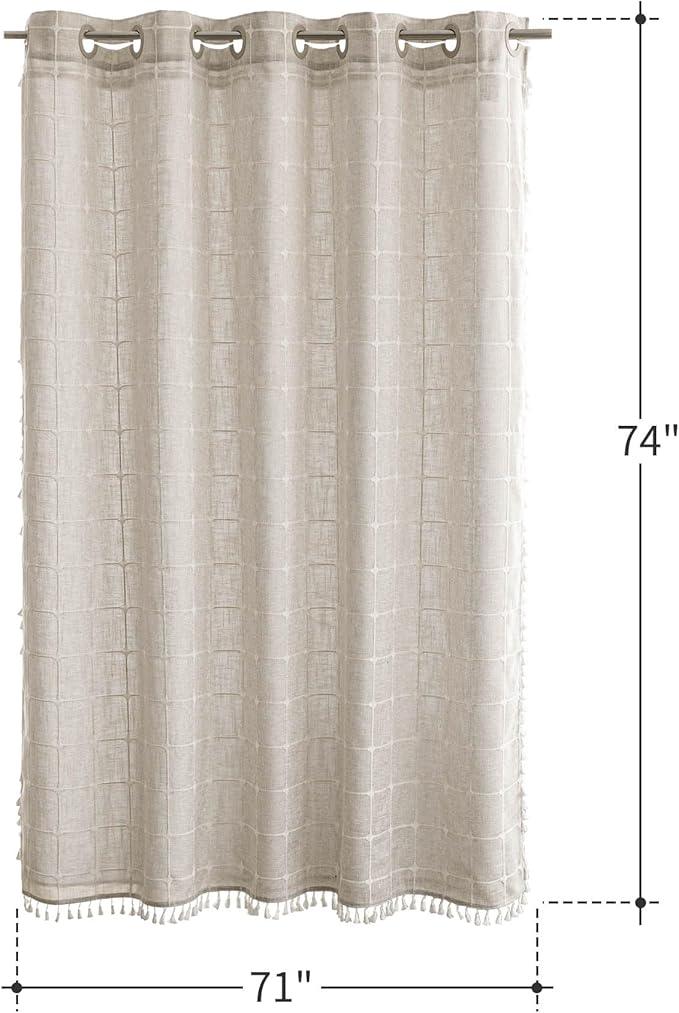 Farmhouse Shower Curtain with Snap-in Liner, No Hooks Needed,Boho Fabric Shower Curtains with Tassels for Rustic Neutral Bathroom Decor,with Magnets,Water Repellent&Machine Washable,Linen,71x74Inch - ModernBath
