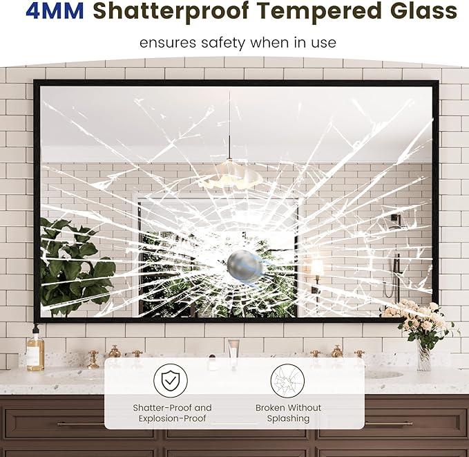 WEER 60X36 Inch Black Bathroom Mirror, Rectangular Framed Mirror for Bathroom, Matte Black Wall Mounted Large Vanity Mirror, Farmhouse Mirror, Tempered Glass, Anti-Rust, Horizontal or Vertical - ModernBath