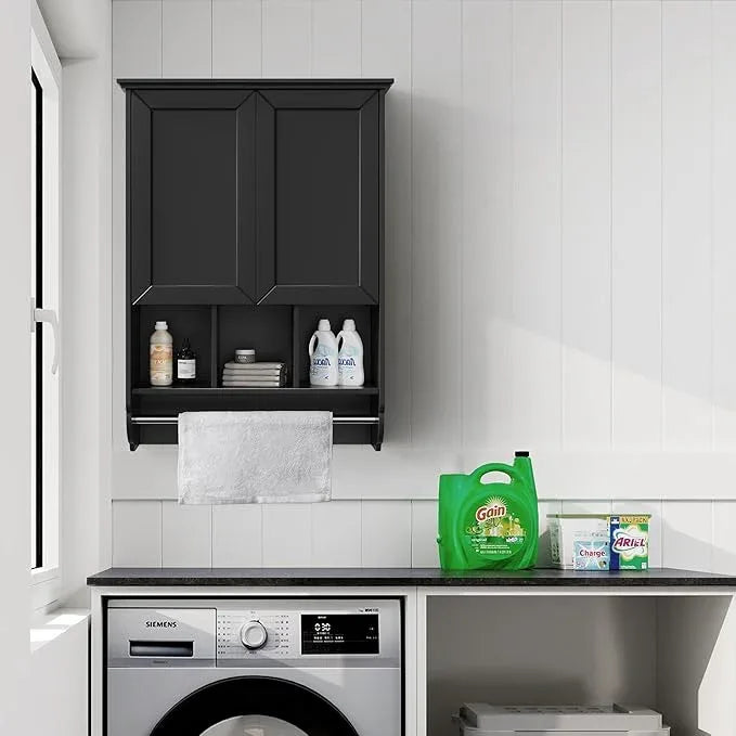 Bathroom Wall Cabinet with Towel Bar,Wooden Medicine Cabinet Adjustable Shelves,23x32 Inch Kitchen Cabinet,Over Toilet Storage Cabinet for Bathroom,Kitchen,Laundry - ModernBath