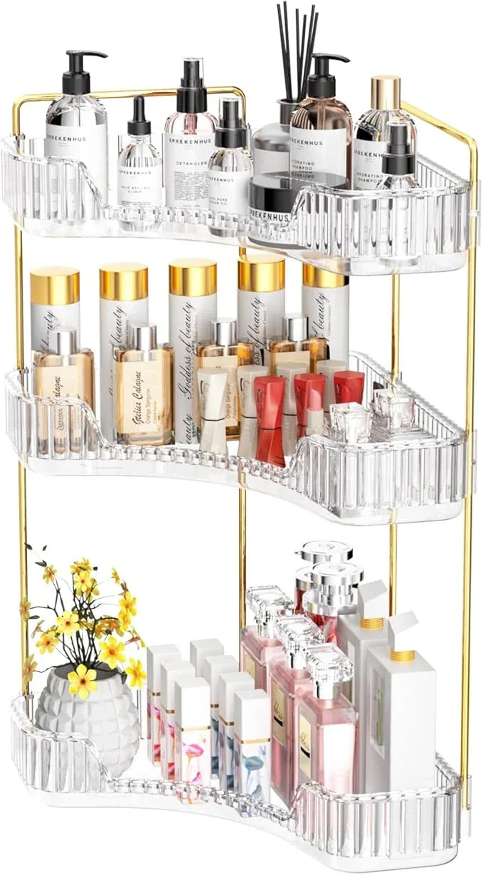 GTI 3-Tier Corner Bathroom Counter Organizer, Large Capacity Makeup Organizer Countertop, Perfume Cosmetics Skincare Vanity Organizers, Exquisite Countertop Storage for Women (Clear) - ModernBath