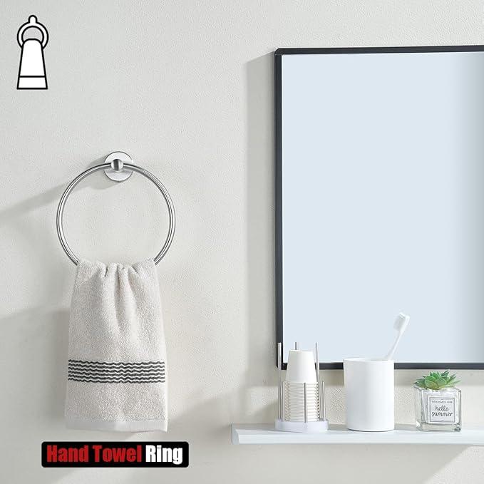 JQK Towel Ring, 304 Stainless Steel Hand Towel Holder for Bathroom, Brushed Finished Wall Mount, TR130-BN - ModernBath