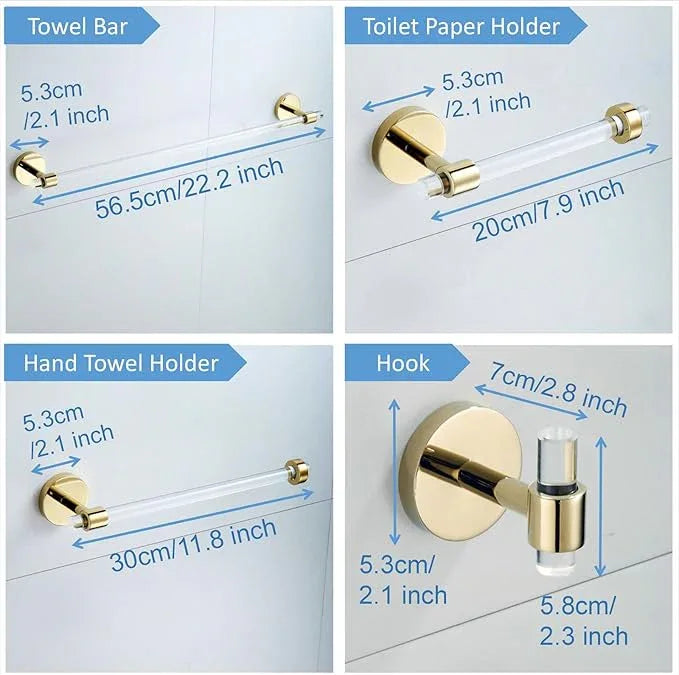 Bathroom Hardware Set Acrylic Gold - Bathroom Accessories Set Towel Bar Towel Rack Set - Wall Mounted Bath Towel Holder Toilet Paper Holder Set 4 Pieces SHUNLI - ModernBath