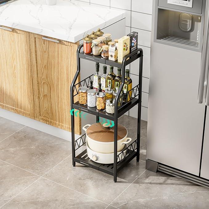 HapiRm Bathroom Shelf Unit Organizer - 3 Tier Expandable Narrow Shelf, Metal Free-Standing Shelves, Open Floor Rack Slim Storage Cabinet, Ideal for Bathroom, Laundry, Kitchen Organization (Black) - ModernBath