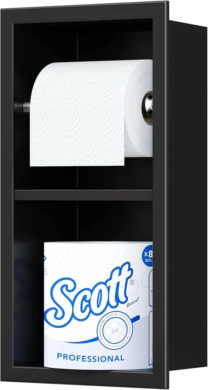 Neodrain Black Toilet Paper Holder, Contemporary Hotel Style Pivoting in Wall Tissue Holder, Stainless Steel Recessed Tissue Paper Roll Holder, Dual roll(Matte Black) - ModernBath