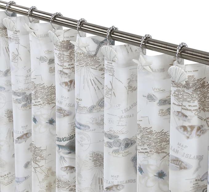 Coastal Seashell Shower Curtain Hooks, Under The Sea Beach Starfish Bathroom Shower Curtain Hooks Rust Proof, 5 Roller Ring Balls White Decorative Shower Hooks for Shower Curtain, Set of 12 - ModernBath