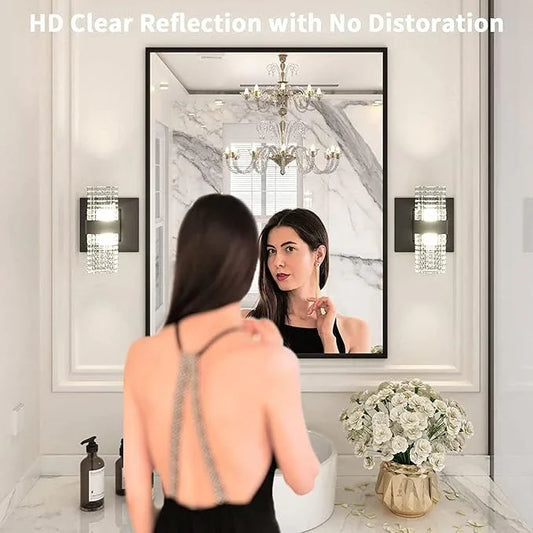 LOAAO 28"X36" Black Rectangle Bathroom Mirror Wall, Matte Black Aluminum Alloy Frame, Tempered Glass, Hangs Vertically or Horizontally, Easy to Install - ModernBath