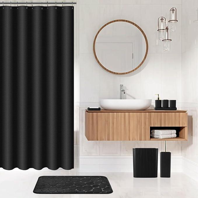 XLHOMO 26PC Bathroom Accessories Set - Gorgeous Black Bathroom Set, Bathroom Accessory Set, Black Shower Curtain Set with Bathtub Mats for Shower Tub - ModernBath