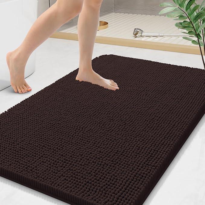 Arotive Bathroom Rugs 44x24, Extra Soft Absorbent Shaggy Chenille Bath Rugs, Machine Washable Rubber Backing Non-Slip Bath Mats for Bathroom Floor Tub and Shower, Home Decor Accessories, Brown - ModernBath