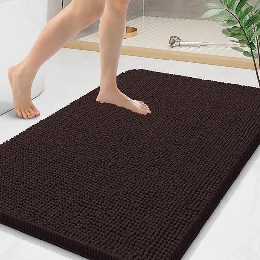 Arotive Bathroom Rugs 44x24, Extra Soft Absorbent Shaggy Chenille Bath Rugs, Machine Washable Rubber Backing Non-Slip Bath Mats for Bathroom Floor Tub and Shower, Home Decor Accessories, Brown - ModernBath