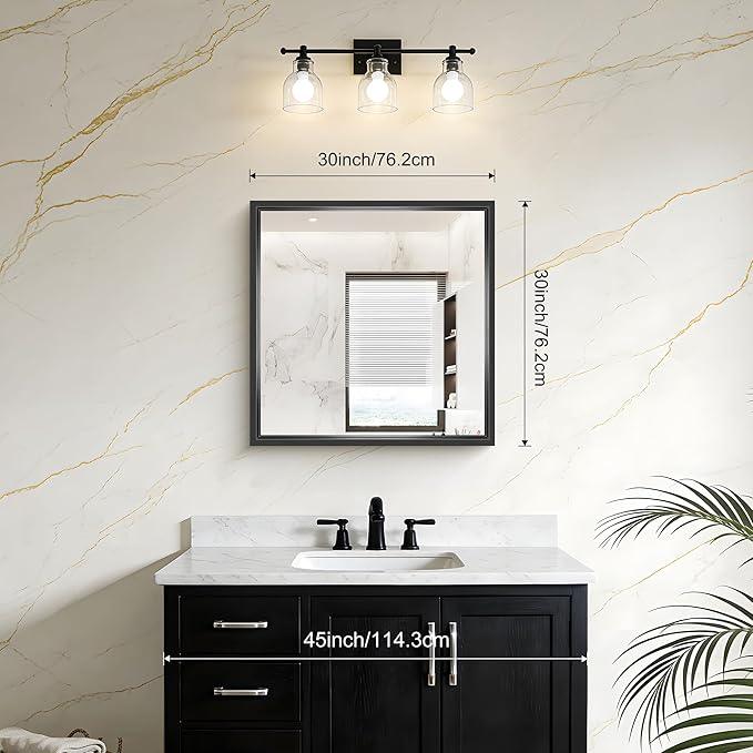 CIVENO Black Bathroom Mirror, 30x30 Square Mirrors for Wall, 0.6" Thickened Deep Frame, Brushed Black Rectangle Mirrors for Over Sink, Shatterproof Tempered Glass, Antirust, Horizontally or Vertically - ModernBath