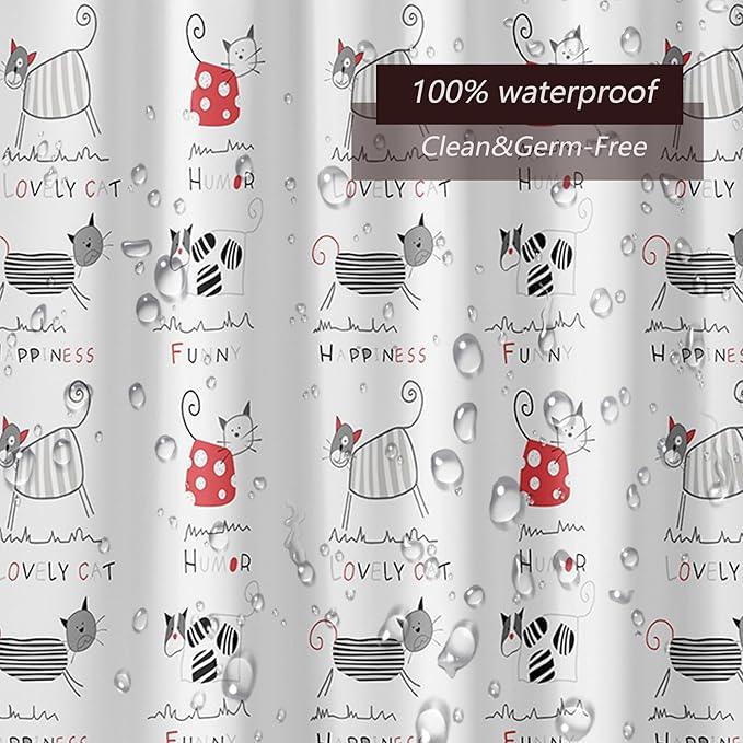 TIKABC Shower Curtain Liner, 4G PEVA Shower Liner, Plastic Waterproof Shower Curtains, with Grommet Holes and 3 Magnetic Weights(Black Red Kitten) - ModernBath