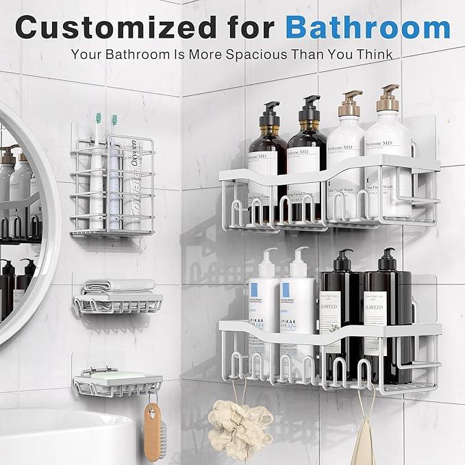 EUDELE 5-Pack Rustproof Stainless Steel Shower Caddy – No Drill Adhesive Bathroom Organizer with Large Capacity, Spacious Shower Shelves for Inside Shower, Kitchen & Home Decor Storage-XL Size - ModernBath