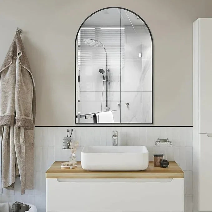 Minuover Arched Wall Mirror for Bathroom, 24"x36" Black Modern Metal Frame for Entryway Living Room Bedroom Wall Decor - ModernBath