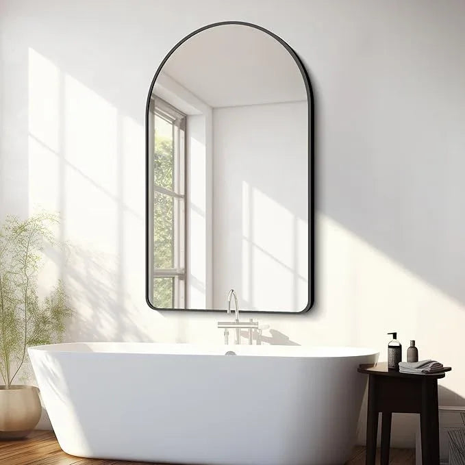 FORBATH Arched Mirror 30x50 Inch, Black Bathroom Mirror Wall Mounted Modern Black Aluminum Alloy Frame Decor Large Dresser Mirror for Bedroom Living Room Entryway, Hanging or Leaning Against Wall - ModernBath