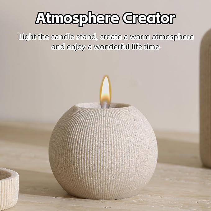 WUUAHOME Bathroom Accessories Set, 5 PCS Sandstone Look Stripe Modern Bath Organizer with Soap Dispenser, Toothbrush Holder, Tumbler, Soap Dish, Candle Holder for Countertop Kitchen Sink (Beige) - ModernBath