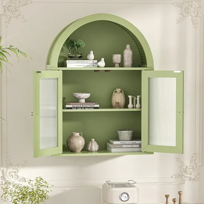 Bathroom Wall Cabinet, Arched Cabinet Wall Mount, 2 Acrylic Doors, 1 Adjustable and Removable Shelf, for Laundry Room, Living Room, Restroom, Kitchen, Green - ModernBath