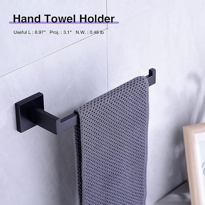 TRUSTMI Black Bathroom Hardware Set Contemporary 5-Pieces Wall Mounted Towel Bar Set, Stainless Steel Square Shaped Bathroom Hardware Accessories, Matte Black - ModernBath