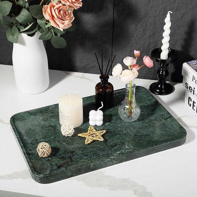 Marble Vanity Tray, 18in Stone for Bathroom Countertop, 17 3/4'' Oversized Dresser Decorative Organizer, Luxury Kitchen Serving Plate, Kitchen Sink Storage Tray, Perfume, Jewelry Holder(Green) - ModernBath