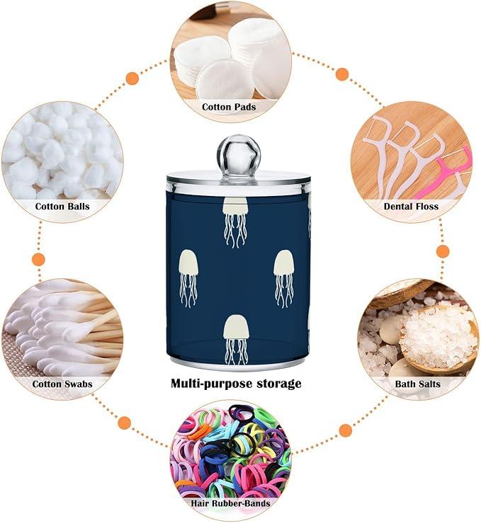 Qtip Holder Bathroom Set Q tip Cotton Ball Swab Pad Dispenser Container Organizer Plastic Jars with Lids Storage 2Pack Watercolor Sea Octopus Beige - ModernBath