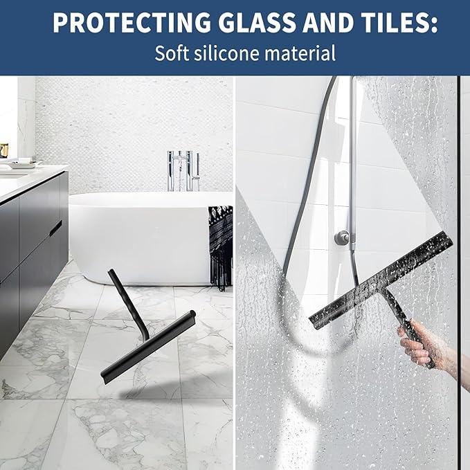 ecooe Silicone Shower Squeegee with Hanger, 11″/28cm Shower Squeegee for Glass Doors, Black Window Squeegee Scraper with Stainless Steel Core for Home Bathroom Kitchen Car Glass Doors - ModernBath