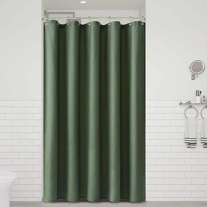 Naturoom 54 Inch Shower Curtain - Stall Narrow Half Green Linen Ultra Thick Fabric Shower Curtain Set with Hooks, Boho Farmhouse Rustic RV Camper Bath Curtains for Bathroom, Olive Green, 54x78 - ModernBath