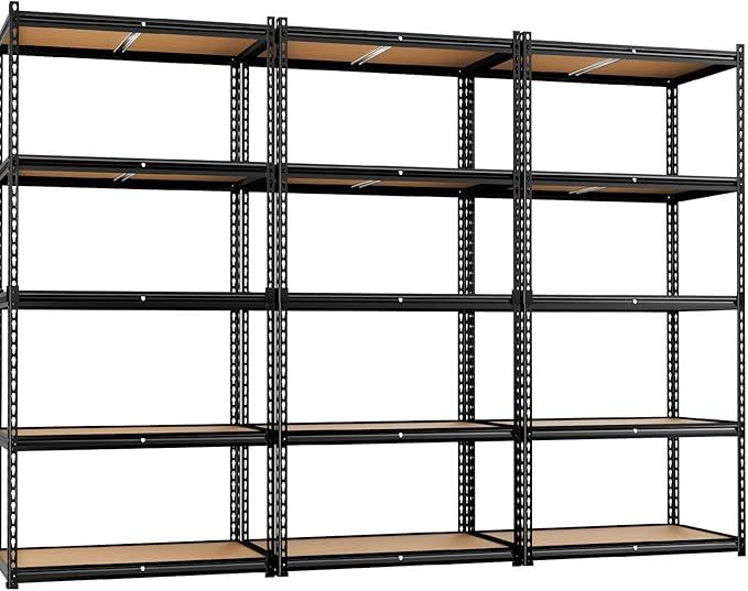 LEVELEVE 5-Tier Storage Shelving Unit, 2020 lbs Capacity, Heavy Duty Adjustable Metal Utility Shelf, 48" L x 18" W x 73" H for Garage, Kitchen, Pantry, Basement, Bathroom, Laundry, 3 Pack - ModernBath