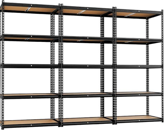 LEVELEVE 5-Tier Storage Shelving Unit, 2020 lbs Capacity, Heavy Duty Adjustable Metal Utility Shelf, 48" L x 18" W x 73" H for Garage, Kitchen, Pantry, Basement, Bathroom, Laundry, 3 Pack - ModernBath