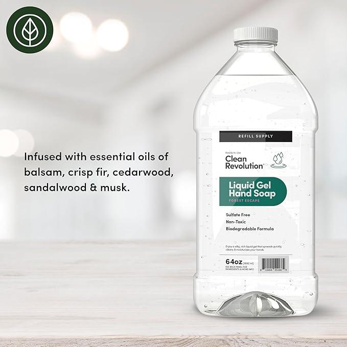 Clean Revolution Liquid Gel Hand Soap, Silky Rich Liquid, Quick Lather, Fast Rinsing, Contains Real Essential Oils (Forest Escape) 64 Fl Oz - ModernBath