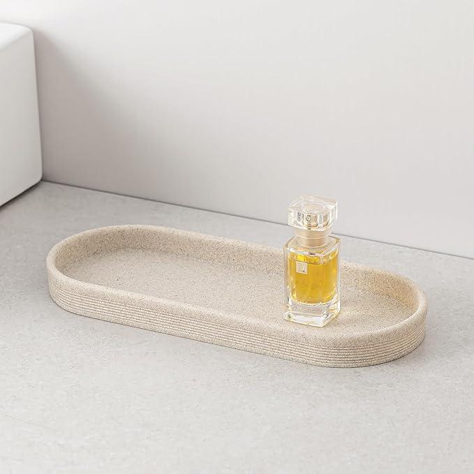 Haocoott Bathroom Accessories Set, 6 PCS Modern Bathroom Accessory Set with 15.2 OZ Soap Dispenser, Toothbrush Holder, Vanity Tray, Tumbler, 2 PCS Qtip Holders (Beige) - ModernBath