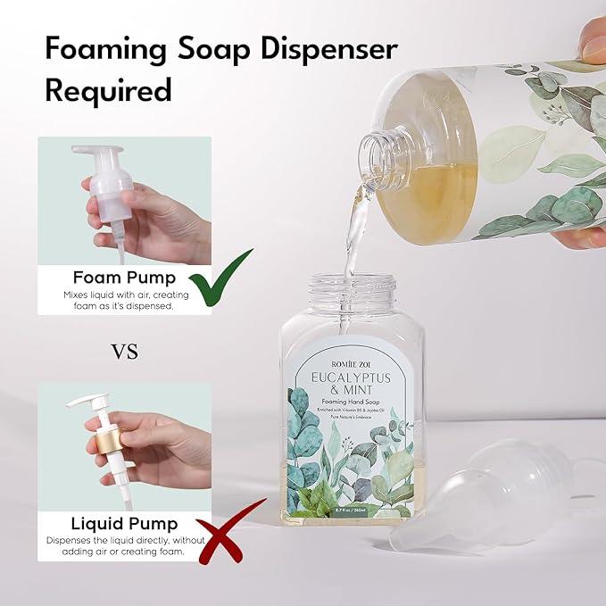 ROMIIE ZOI Eucalyptus & Mint Foaming Hand Soap Refills with Reusable Pump Dispenser - Natural & Cruelty-Free, Gentle & Moisturizing - Large Bottle Bulk for Home & Kitchen-1L/33.8oz (Pack of 3) - ModernBath