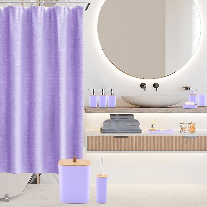 XLHOMO Bathroom Sets with Shower Curtain and Rugs, 27PCS Purple Bathroom Accessories Set with Trash Can, Purple Shower Curtain Set, No Slip Super Absorbent Bathroom Rugs - ModernBath