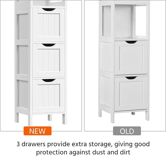 Yaheetech Bathroom Tall Cabinet, Slim Storage Cabinet, Narrow Freestanding Floor Cabinet with 3 Drawers & 2 Shelves, Linen Tower for Small Space, 12" D x 12" W x 56" H, White - ModernBath