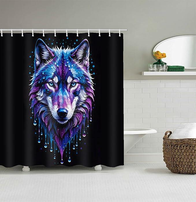LYFANS Bathroom Using A Black Background Wolf Head 3D Shower Curtain, Luxury Bathtub Standard Shower Curtains, Waterproof and Bright Fabric Shower Curtain, Size (72x72 Inches) - ModernBath