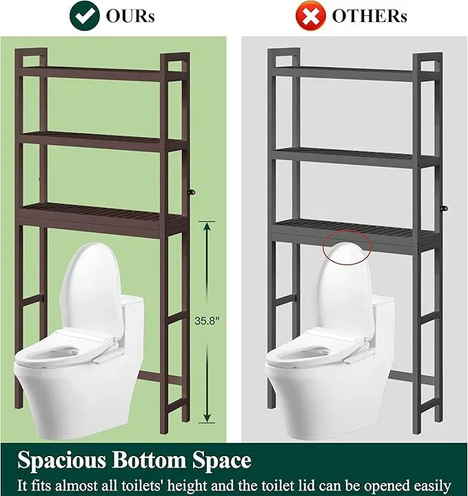 Smiry Over The Toilet Storage Cabinet, 3-Tier Bamboo Bathroom Organizers with Adjustable Shelf & 4 Hooks, Space Saving Shelf Rack for Bathrooms, Laundry Room, Balcony, Brown - ModernBath