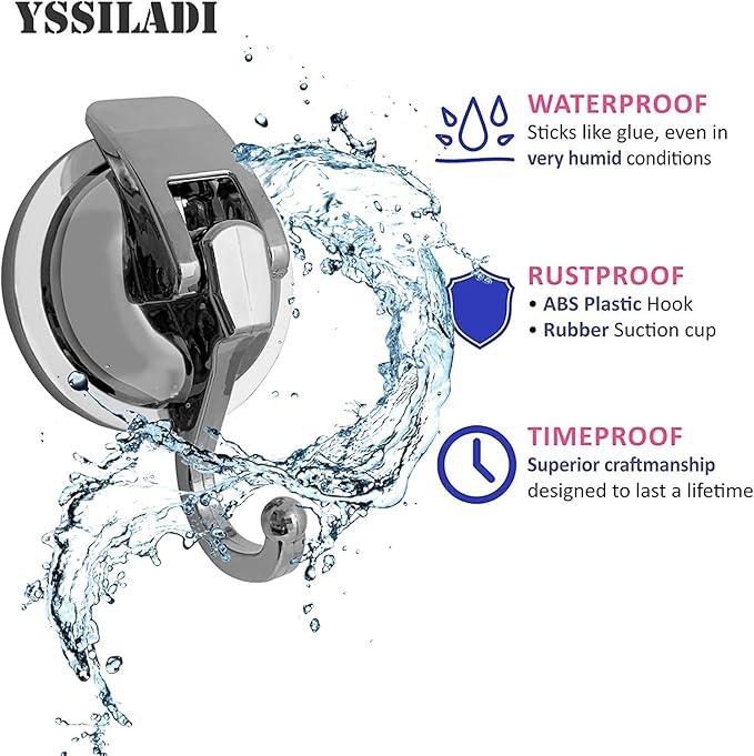 Heavy Duty Suction Cup Hooks for Shower, Bathroom Robe - Reusable, No Hole Punched, for Garland Decoration (Silver Grey, 2 Pack), XPG-TSX1 - ModernBath